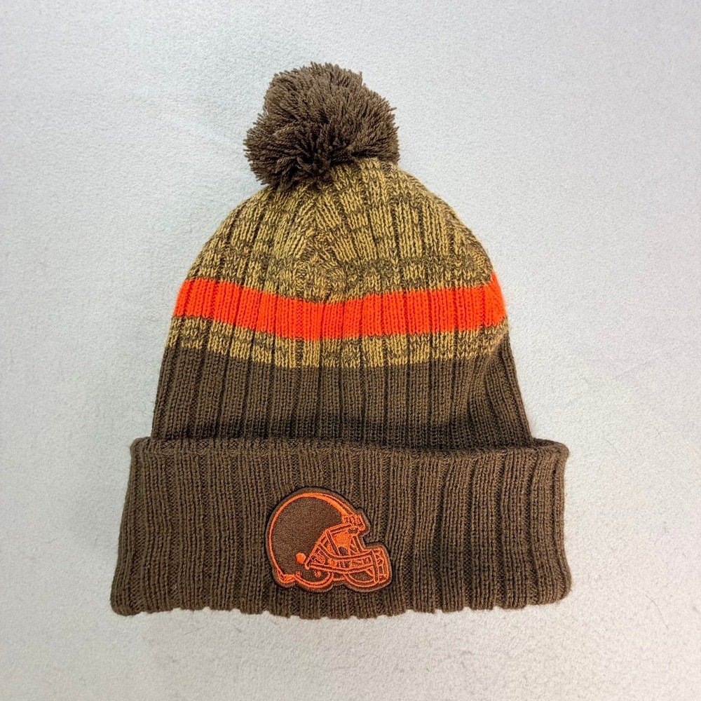 NFL Team Apparel Cleveland Browns Beanie OSFA Brown Orange Pom Knit Hat